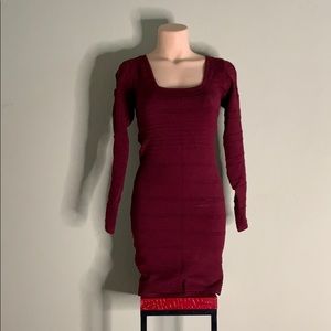Maroon Back out Bandage Dress